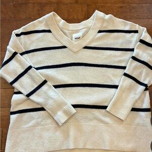 Aerie V-Neck Sweater in Cream and Black Stripes